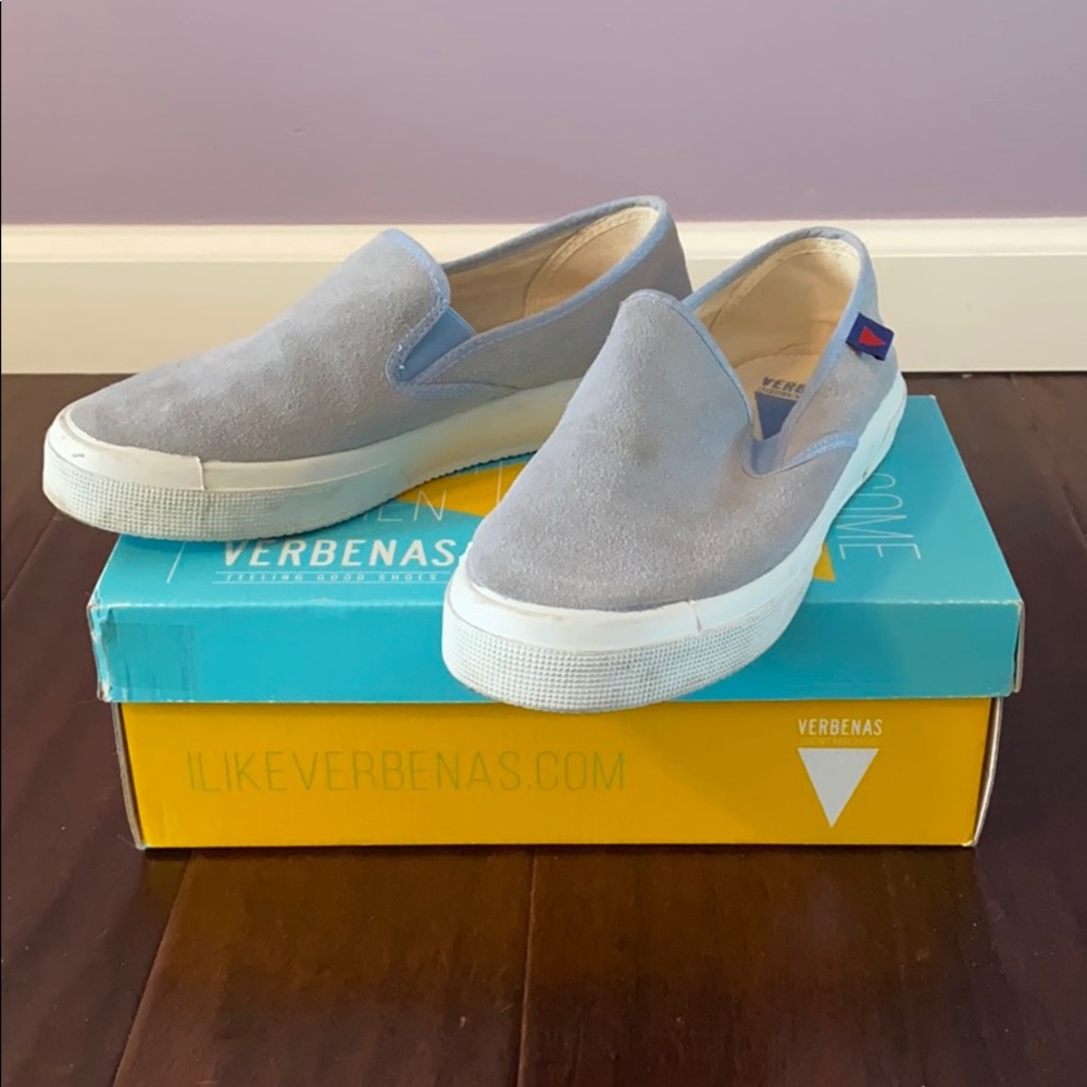 Verbenas Powder Blue Suede Slip Ons